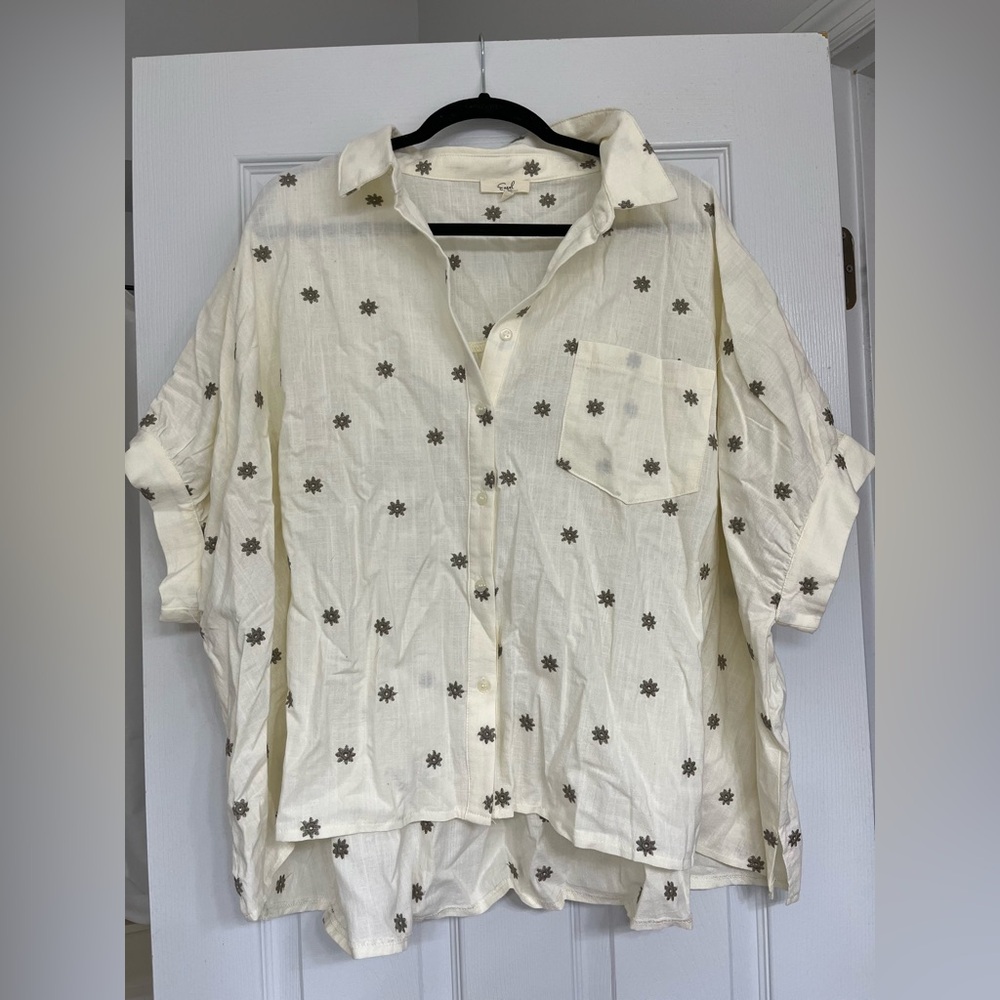 Women’s oversized button down top with flowers